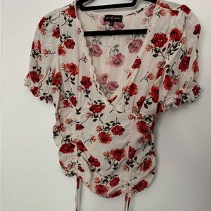 Almost Famous Red and Cream Floral Blouse